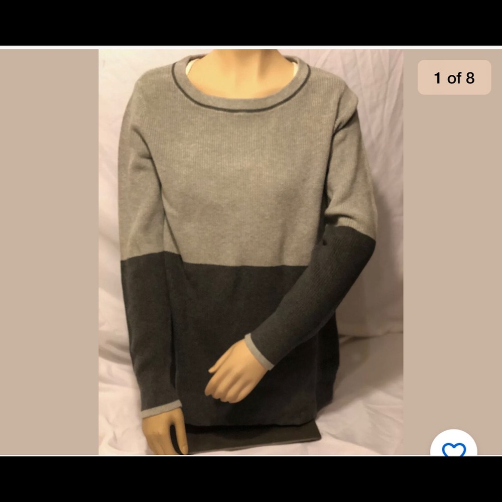 Lands End Women's Color-Block Gray Cotton Crewneck